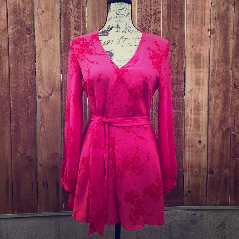 Pink floral print romper